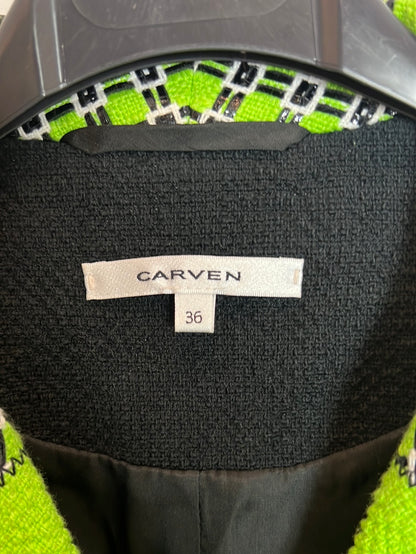 CARVEN. Chaqueta verde bordados texturas. T 36