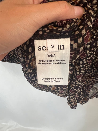 SESSÚN. Blusa marrón estampada T.s