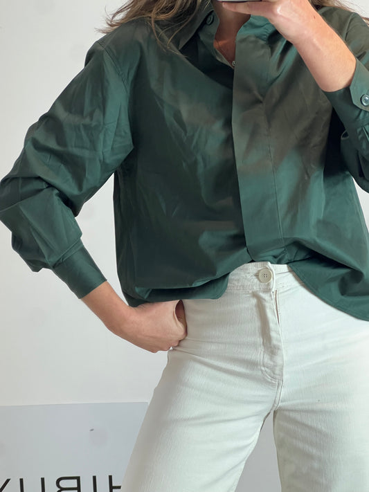 UNIQLO. Camisa verde oscuro algodón. T XS (s/m)