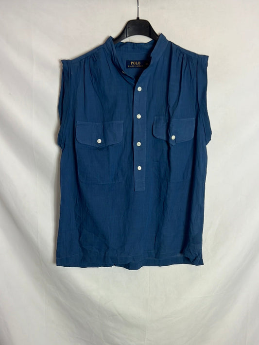 POLO RALPH LAUREN. Blusa sin mangas azul algodon. T 10(M)