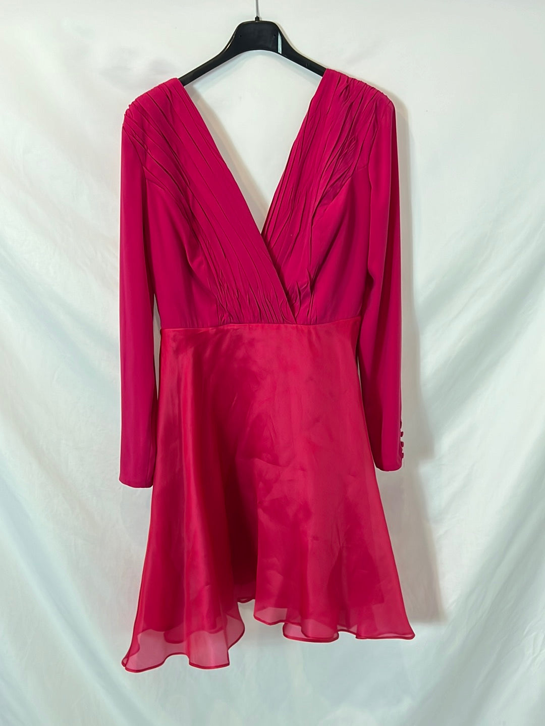 DAVID CHRISTIAN. Vestido corto rosa doble textura T.36