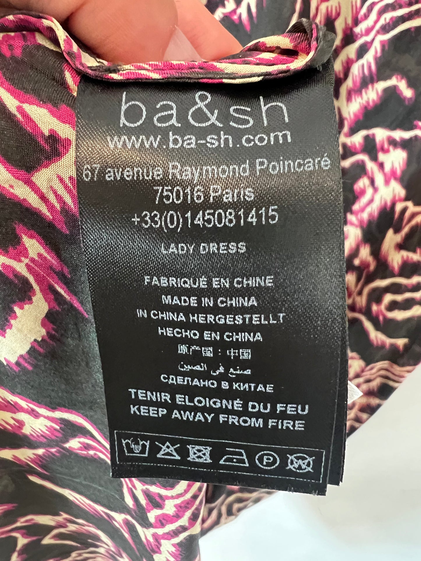 BA&SH. Vestido negro estampado seda T.s