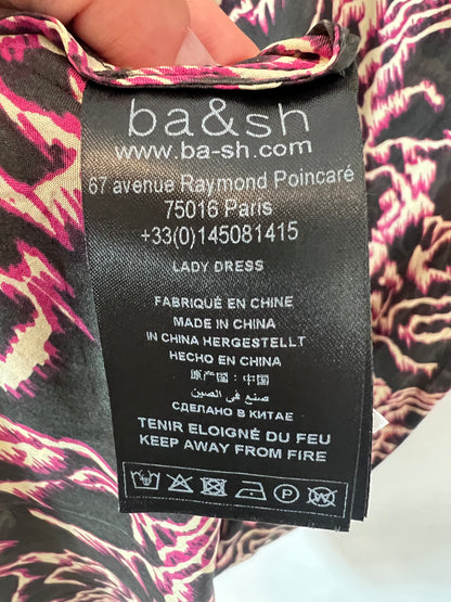 BA&SH. Vestido negro estampado seda T.s