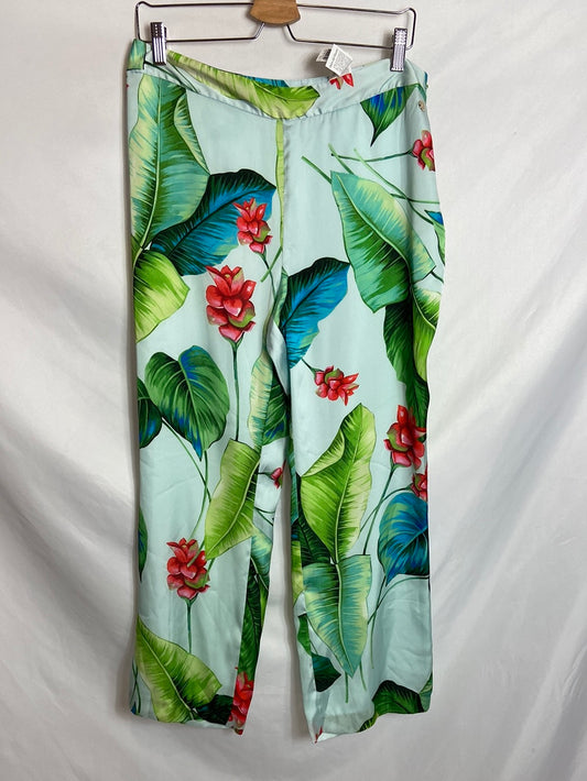 PEDRO DEL HIERRO. Pantalones satinados flores. T.L