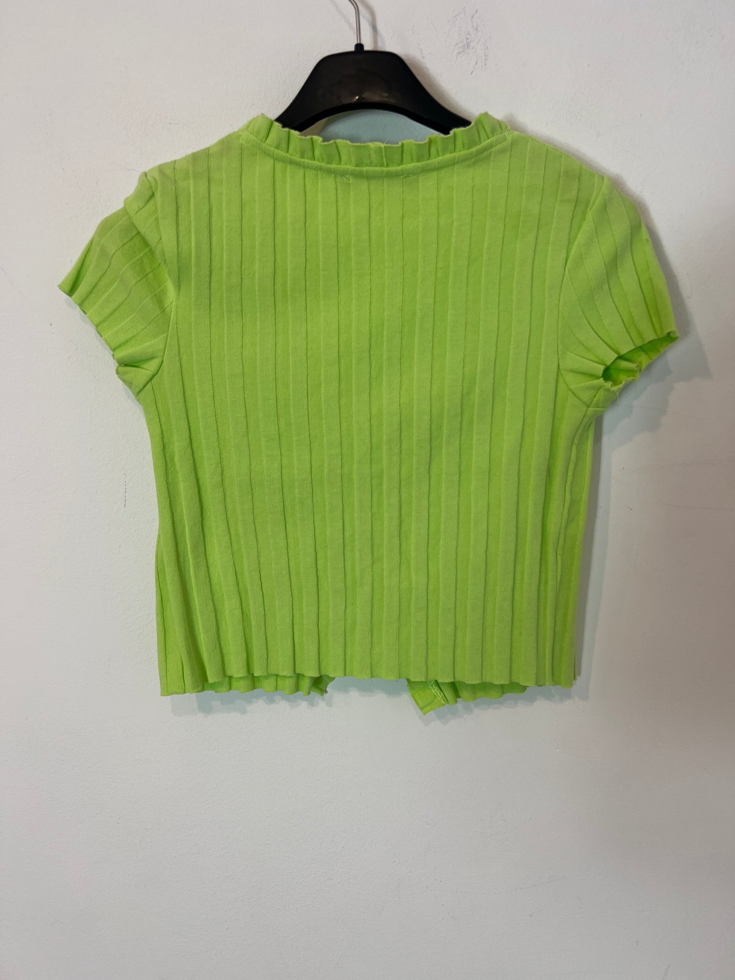 BERSHKA. Top verde canalé T.xs