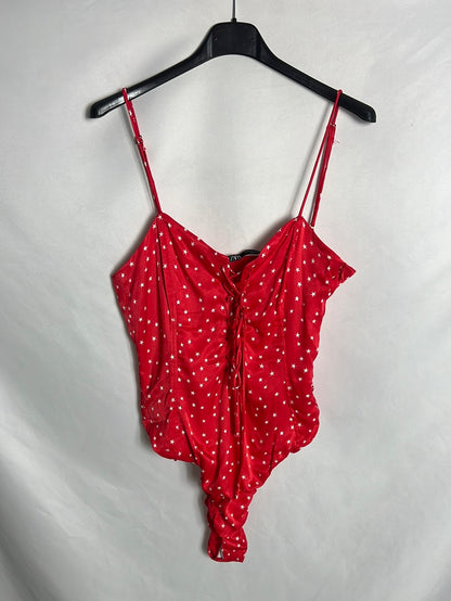 ZARA. Body rojo satinado estrellas. T M