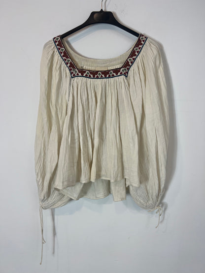 TEN TWELVE. Blusa beige detalle cuello bordado T.0 (xs/s)