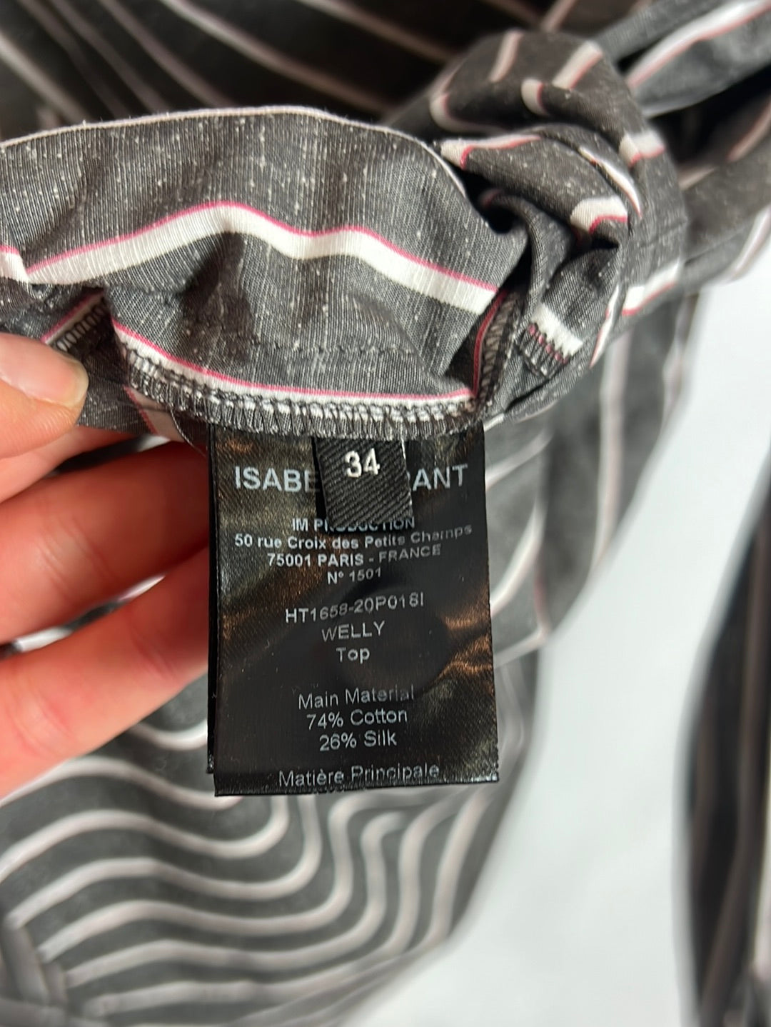 ISABEL MARANT. Blusa gris jaspeada rayas. T 34