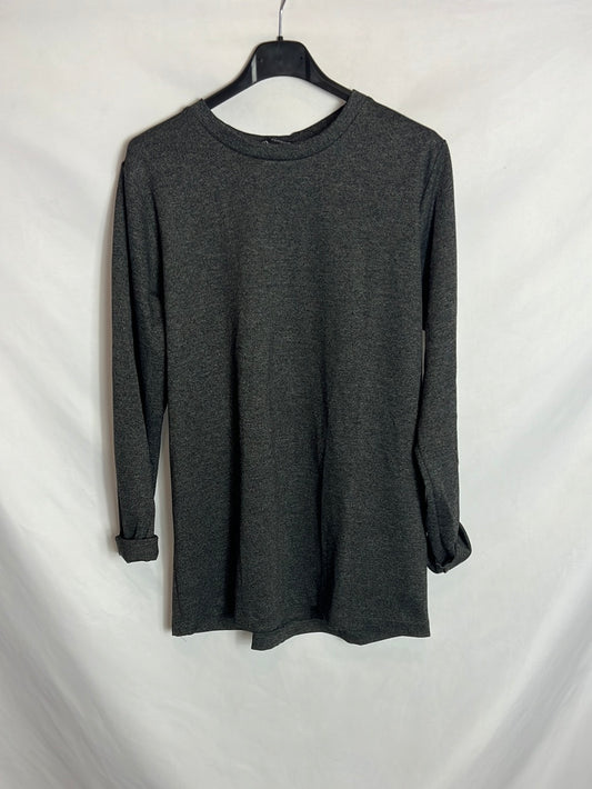 ZARA. Top gris jaspeado apertura  espalda. T S