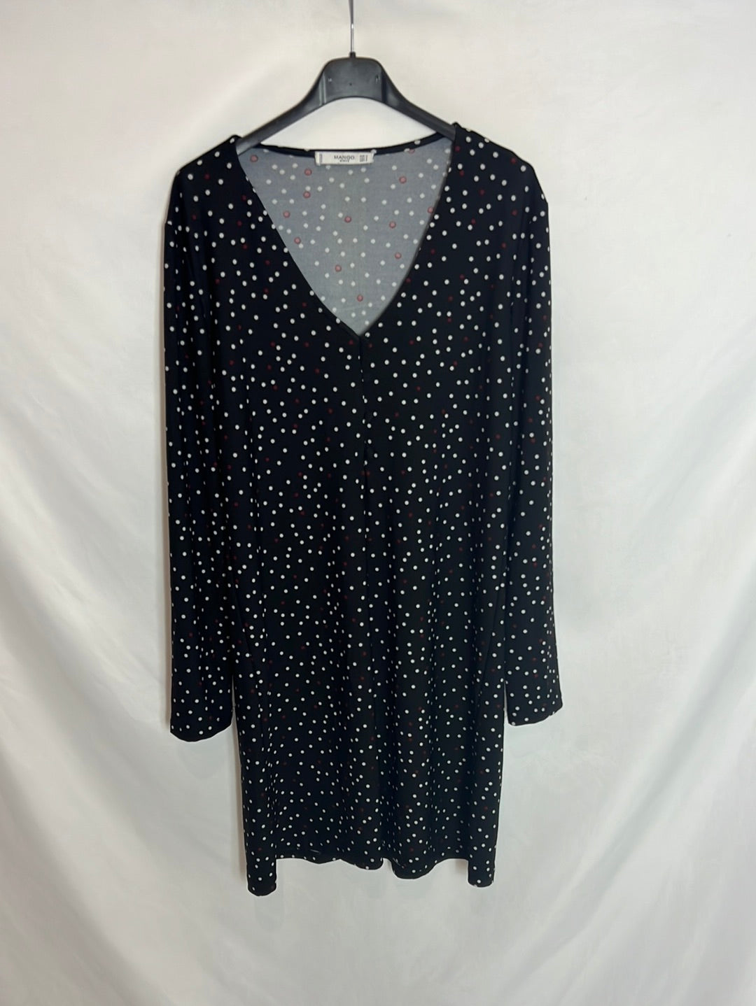 MANGO. Vestido fluido negro lunares. T M