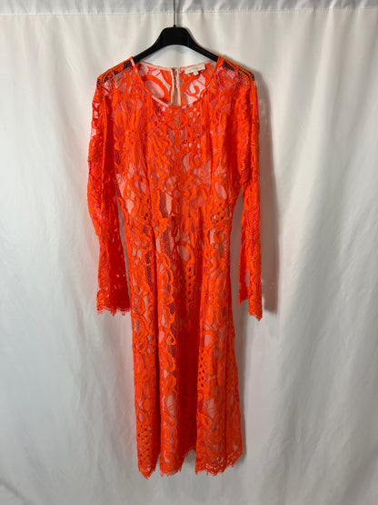 INTROPIA. Vestido midi naranja encaje. T 38