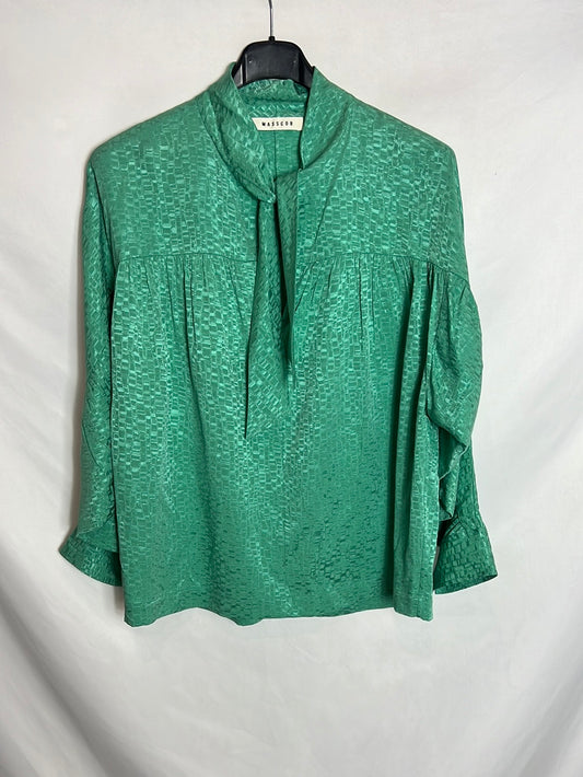 MASSCOB. Blusa seda verde de estampada T S