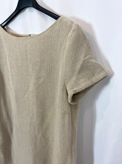 MASSIMO DUTTI. Vestido corto beige algodón. T 42