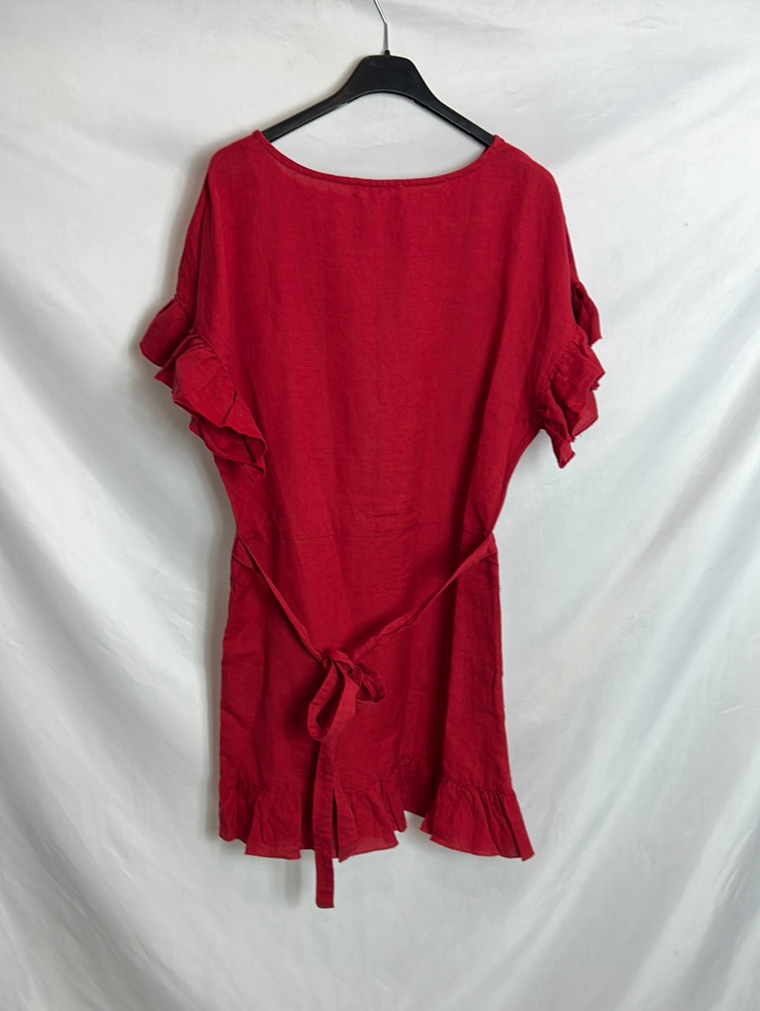 MANGO. Vestido corto lino rojo. T L