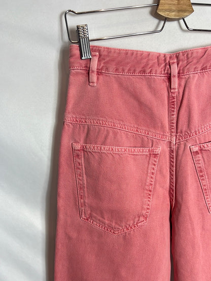 ISABEL MARANT.Denim pata ancha rosa efecto desgastado . T 36