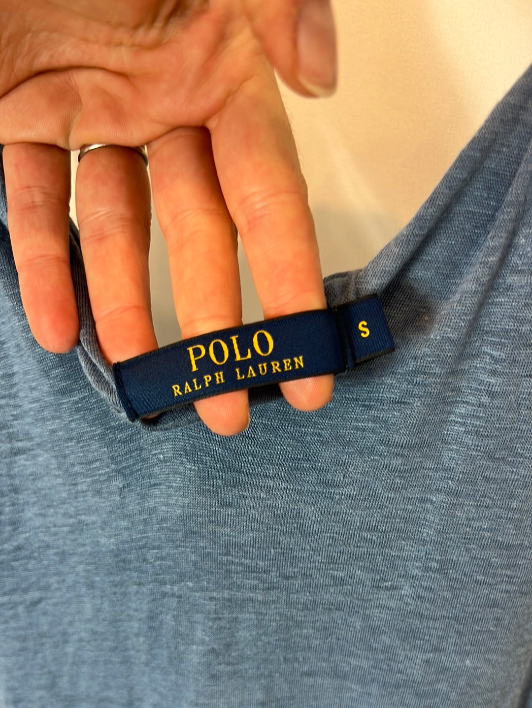 POLO RALPH LAUREN. Vestido largo lino azul. T S