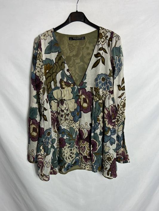 ZARA. Blusa agodon estampada. T s