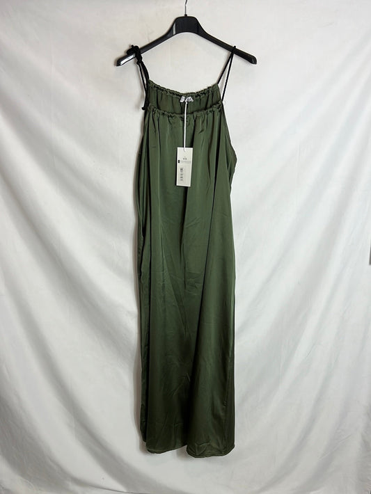 VALENTINA. Vestido verde midi satinado. T 34