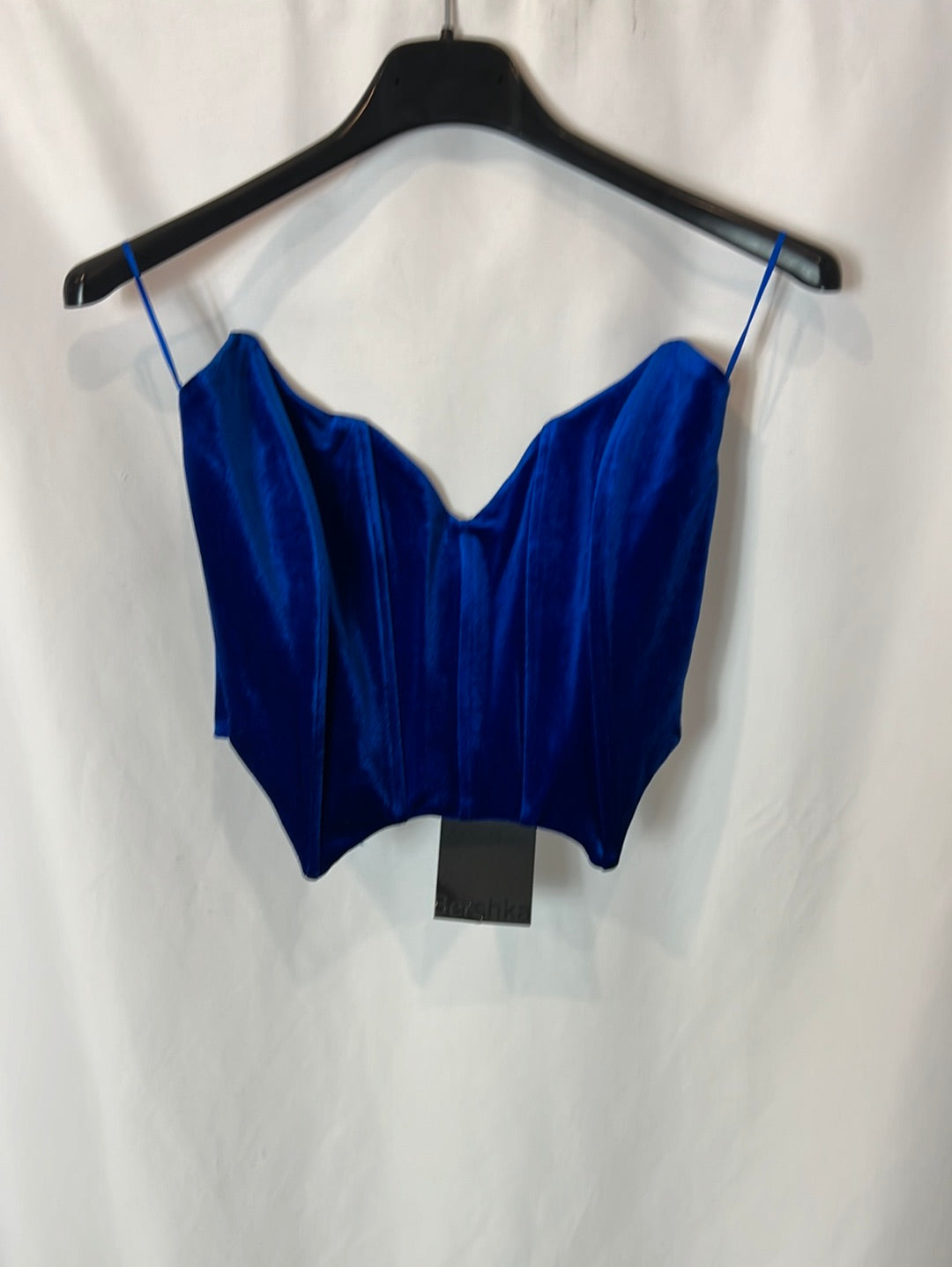 BERSHKA. Top terciopelo azul. T S