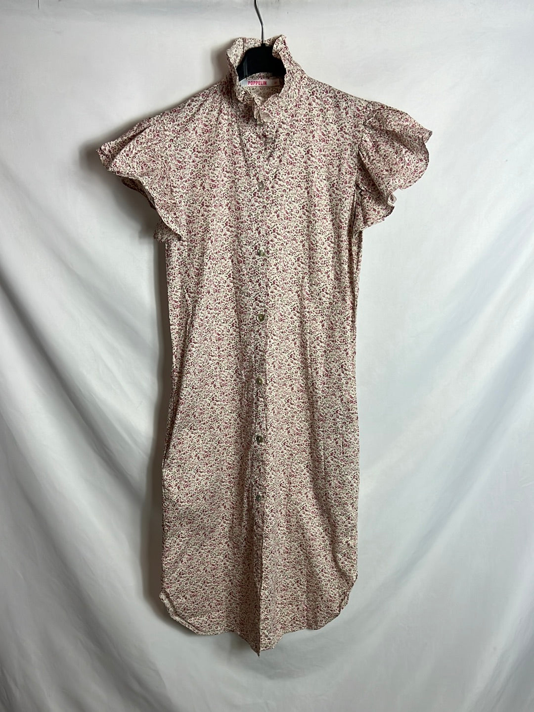 POPPELIN. Vestido beige flores T.s