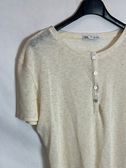 ZARA. Top beige textura jaspeada. T XL