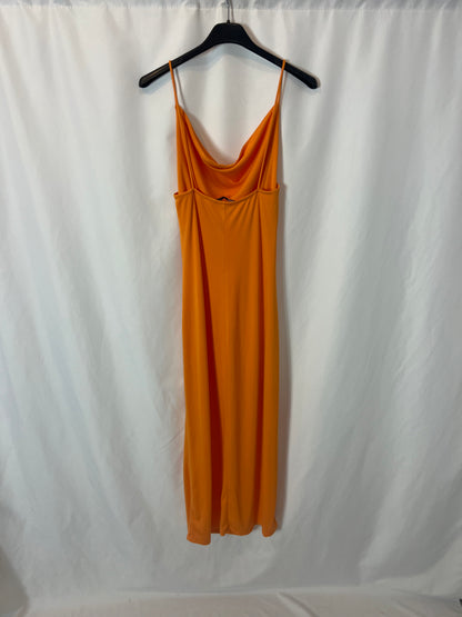 ZARA. Vestido midi elástico mandarina. T S