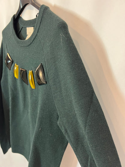 H&M. Jersey verde detalle piedras. T 36