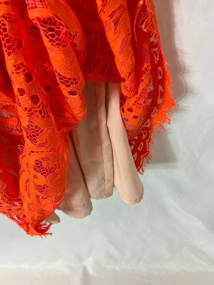 INTROPIA. Vestido midi naranja encaje. T 38