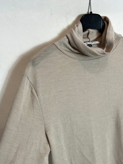 ADOLFO DOMÍNGUEZ . Top beige cuello vuelto. T M