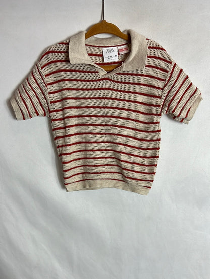 ZARA. Top calado rayas estilo polo. T 9-12 meses