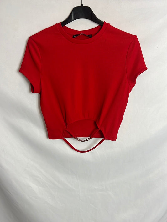 BERSHKA. Top rojo elástico cadena. T M