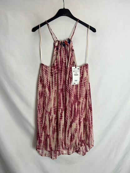 ZARA. Vestido corto tie dye cuello halter. T M