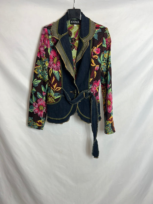 ANIMA. Chaqueta denim estilo blazer flores. T.42