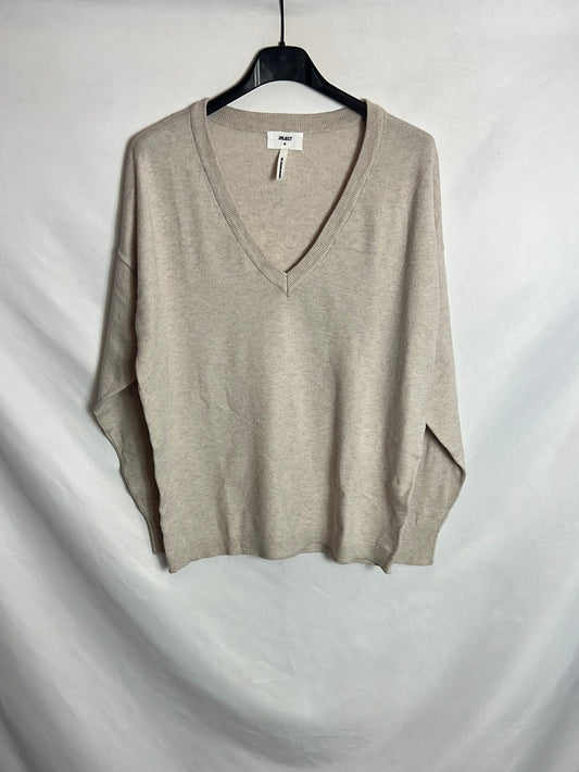 OBJECT. Jersey beige cuello  pico. T M