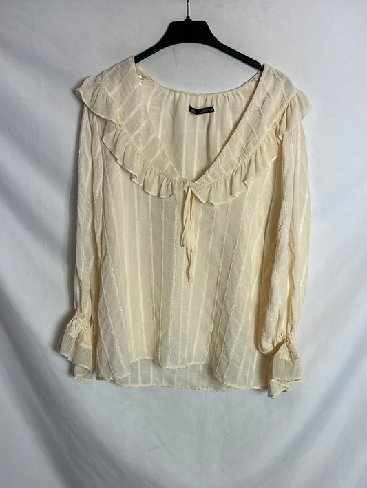 ZARA. Blusa beige textura hilos brillo. TXL