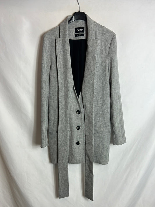 PFEIFFER. Chaqueta larga gris jaspeada detalle solapa. T XS