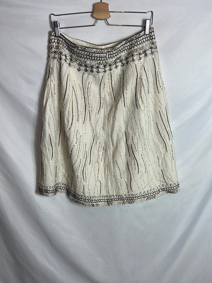 ZARA. Falda beige abalorios T.38