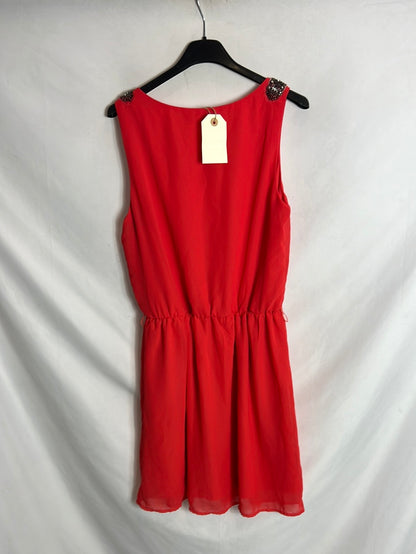 OTRAS. Vestido rojo gasa detalle hombros. T S