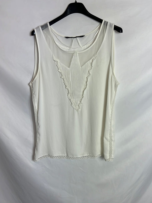 ZARA. Blusa sin mangas fluida blanca. T L