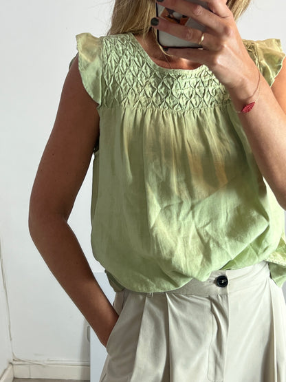 INDI & COLD. Top textura verde sin magas. T M