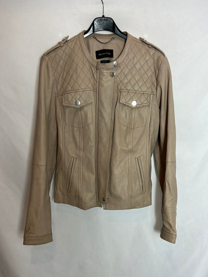 MASSIMO DUTTI. cazadora beige piel T.m