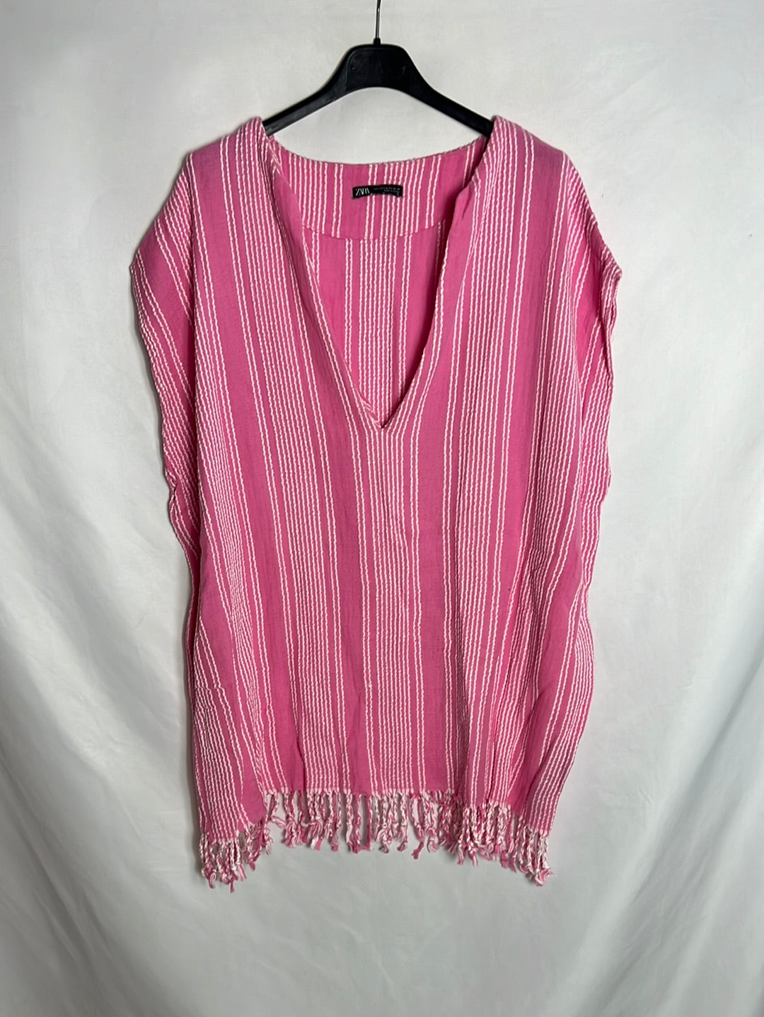 ZARA. Kaftan corto rosa textura. T S/M