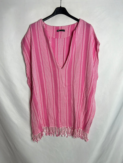 ZARA. Kaftan corto rosa textura. T S/M