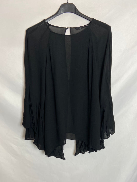 ZARA. Blusa negra fluida semitransparente T.S