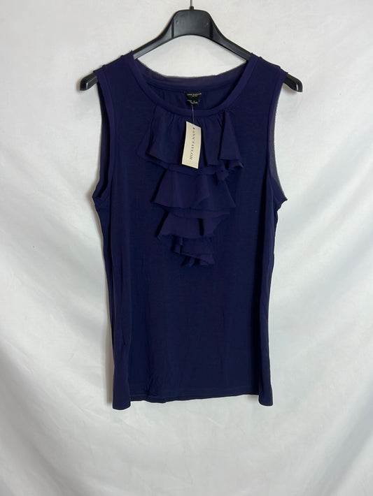 ANN TAYLOR. Top azul morado  volantes. T S