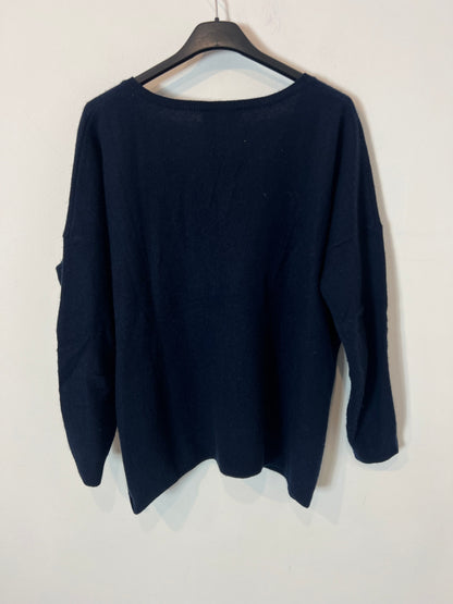 ABSOLUTE CASHMERE. Jersey azul cashemre cuello pico. T S