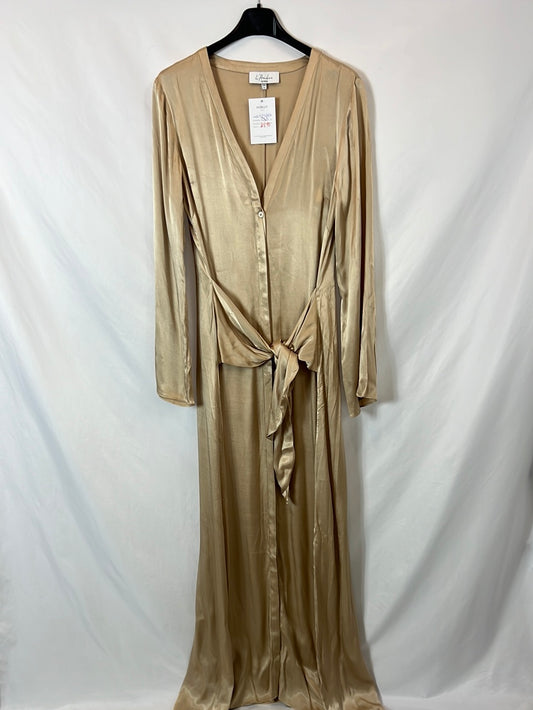 L'ACADEMI. Vestido largo beige satinando T.m