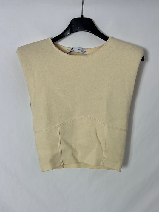 ZARA. Top beige hombreras T.s