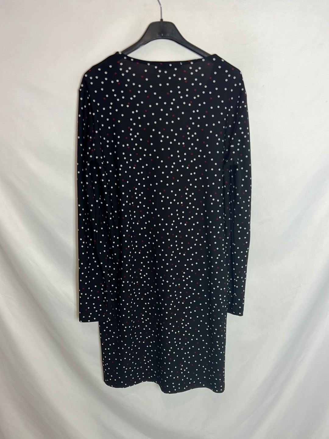 MANGO. Vestido fluido negro lunares. T M