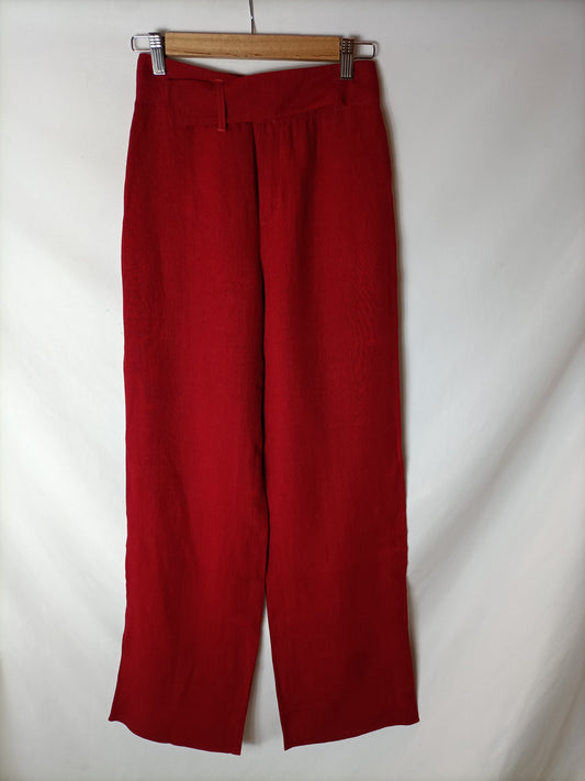 OTRAS. Pantalón fluido lino rojo. T 36